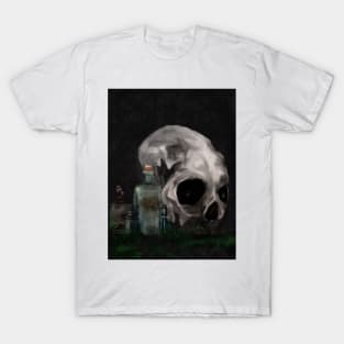 Dark Academia Aesthetic Skull  Apothecary bottles Watercolor Painting T-Shirt